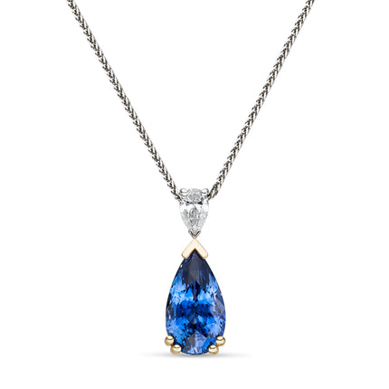 8.02ct Pear Shape Sapphire and Diamond Pendant in Yellow and White Gold