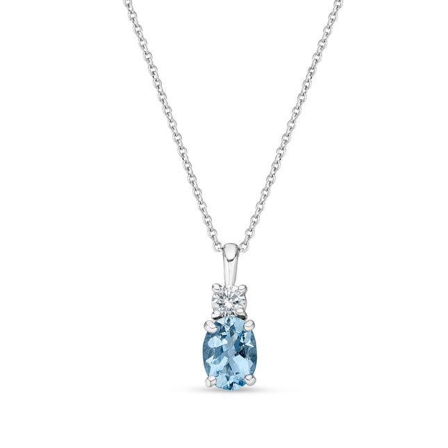 Oval Cut Aquamarine and Diamond Pendant in White Gold