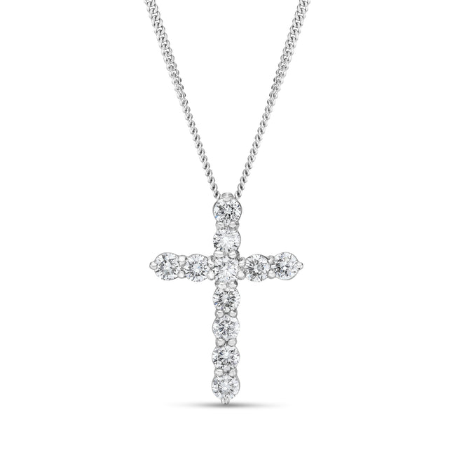 Round Brilliant Cut Diamond Cross Pendant in White Gold