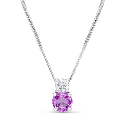 Round Cut Pink Sapphire and Diamond Pendant in White Gold