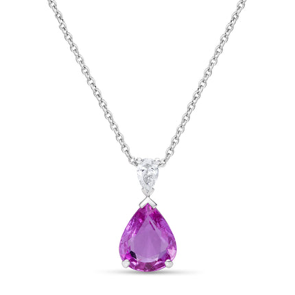 Pear Shape Pink Sapphire and Diamond Pendant in White Gold