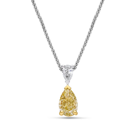 Pear Shape Yellow Diamond Drop Pendant in Yellow and White Gold