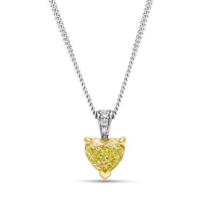 Heart Shape Yellow Diamond Pendant in Yellow and White Gold