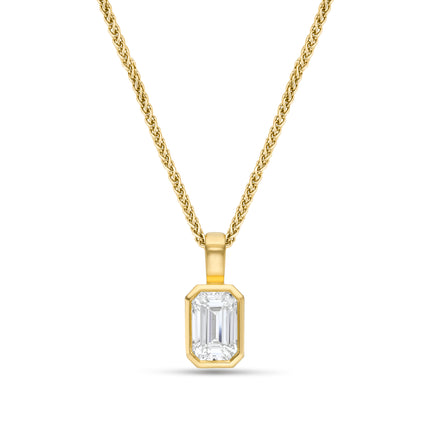 Emerald Cut Diamond Rubover Pendant in Yellow Gold