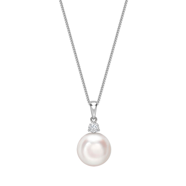 Akoya Pearl and Diamond Pendant in White Gold