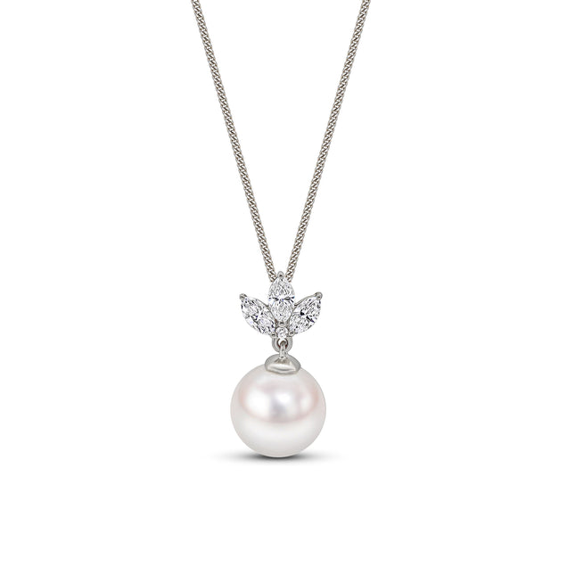 Akoya Pearl and Diamond Pendant in White Gold