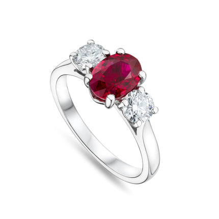 Oval Burmese Ruby and Diamond Trilogy Ring in Platinum