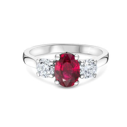Oval Burmese Ruby and Diamond Trilogy Ring in Platinum