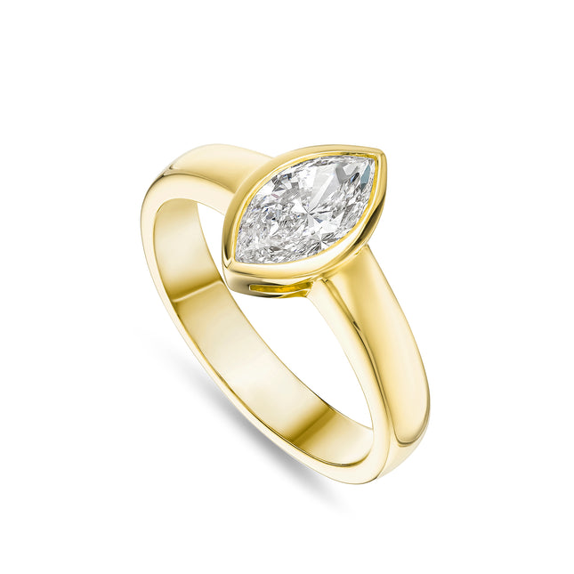 Marquise Cut Diamond Solitaire Ring in Yellow Gold