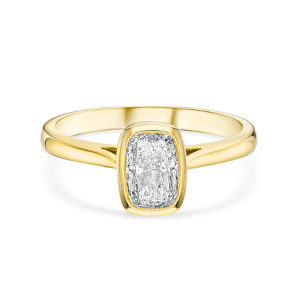 Cushion Cut Diamond Solitaire Ring in Yellow Gold
