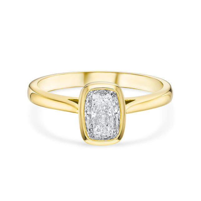 Cushion Cut Diamond Solitaire Ring in Yellow Gold