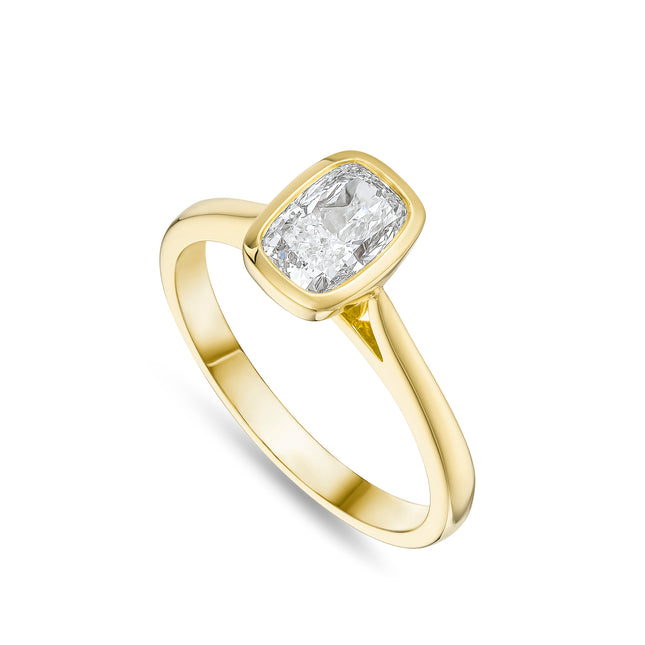 Cushion Cut Diamond Solitaire Ring in Yellow Gold