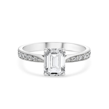 Emerald Cut Diamond Ring with Side Stones in Platinum