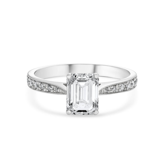 Emerald Cut Diamond Ring with Side Stones in Platinum