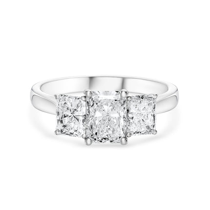 Radiant Cut Diamond Trilogy Ring in Platinum