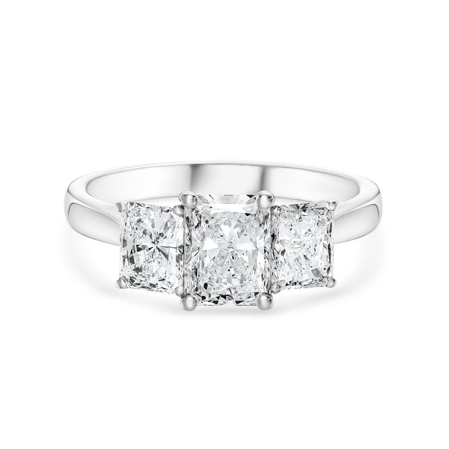 Radiant Cut Diamond Trilogy Ring in Platinum