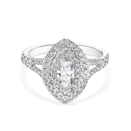 Marquise Cut Diamond Double Halo Ring in Platinum
