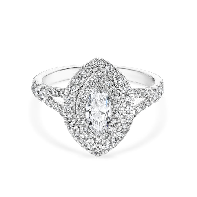 Marquise Cut Diamond Double Halo Ring in Platinum