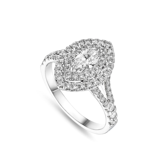 Marquise Cut Diamond Double Halo Ring in Platinum