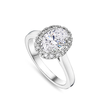 1.5ct Lab Grown Oval Cut Diamond Halo Ring in Platinum