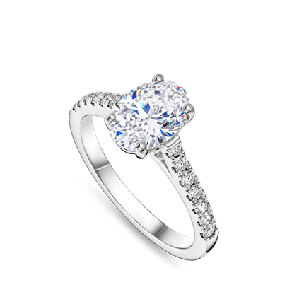 1.5ct Lab Grown Oval Diamond Ring with Set Shoulders in Platinum