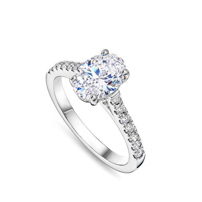 1.5ct Lab Grown Oval Diamond Ring with Set Shoulders in Platinum