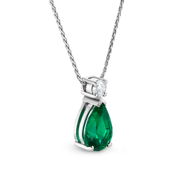 3.13ct Pear Shape Emerald and Diamond Pendant in White Gold