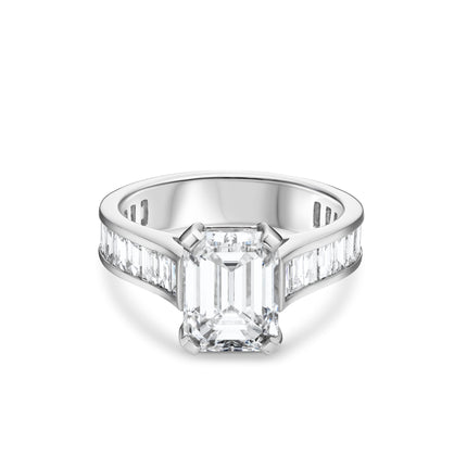 3.00ct Emerald Cut Diamond Ring with Baguette Cut Channel Set Shoulders in Platinum