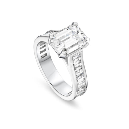 3.00ct Emerald Cut Diamond Ring with Baguette Cut Channel Set Shoulders in Platinum