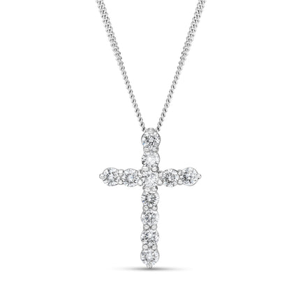 Round Brilliant Cut Diamond Cross Pendant in White Gold