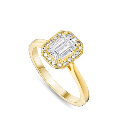 1ct Lab Grown Emerald Cut Diamond Halo Ring in Gold
