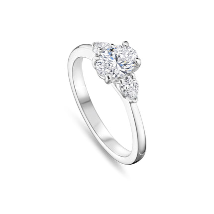 1ct Lab Grown Oval Diamond Trilogy Ring in Platinum