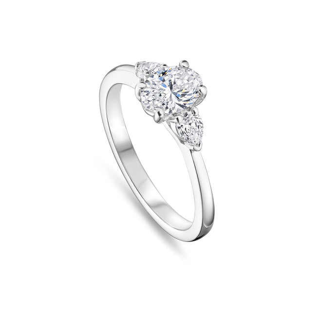 1ct Lab Grown Oval Diamond Trilogy Ring in Platinum