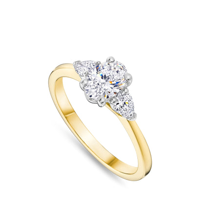 0.70ct Lab Grown Oval Trilogy Ring in Gold and Platinum
