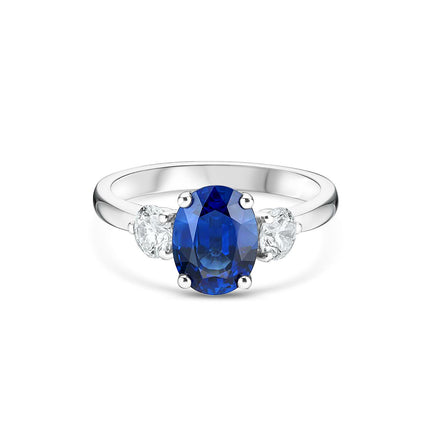 Oval Cut Sapphire and Diamond Trilogy Ring in Platinum