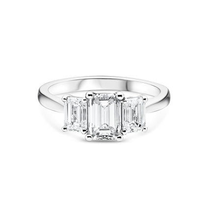 Emerald Cut Diamond Trilogy Ring in Platinum