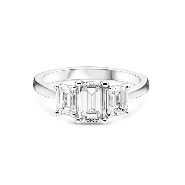 Emerald Cut Diamond Trilogy Ring in Platinum