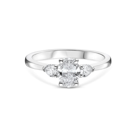 Oval and Pear Shape Diamond Trilogy Ring in Platinum
