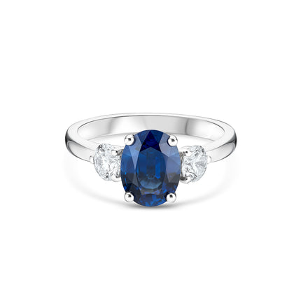 Oval Cut Sapphire and Diamond Trilogy Ring in Platinum