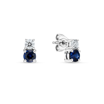 Round Cut Sapphire and Diamond Stud Earrings in White Gold
