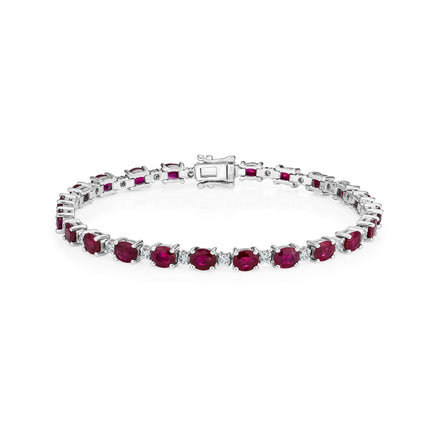 Oval Cut Ruby and Diamond Tennis Bracelet in White Gold