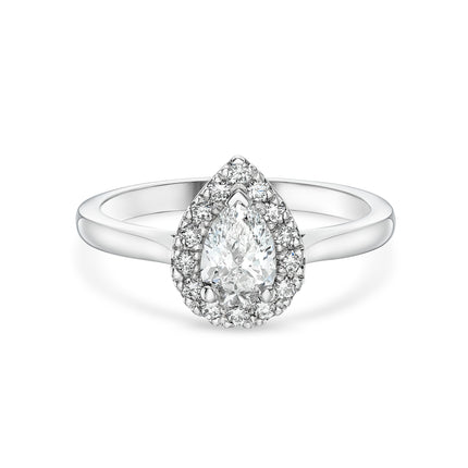 Pear Cut Diamond Halo Ring in Platinum