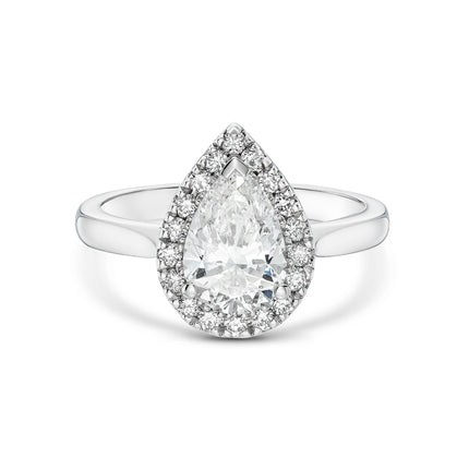 Pear Cut Diamond Halo Ring in Platinum