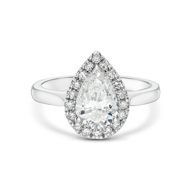 Pear Cut Diamond Halo Ring in Platinum