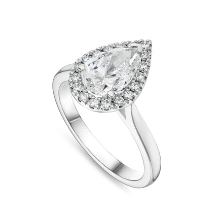 Pear Cut Diamond Halo Ring in Platinum