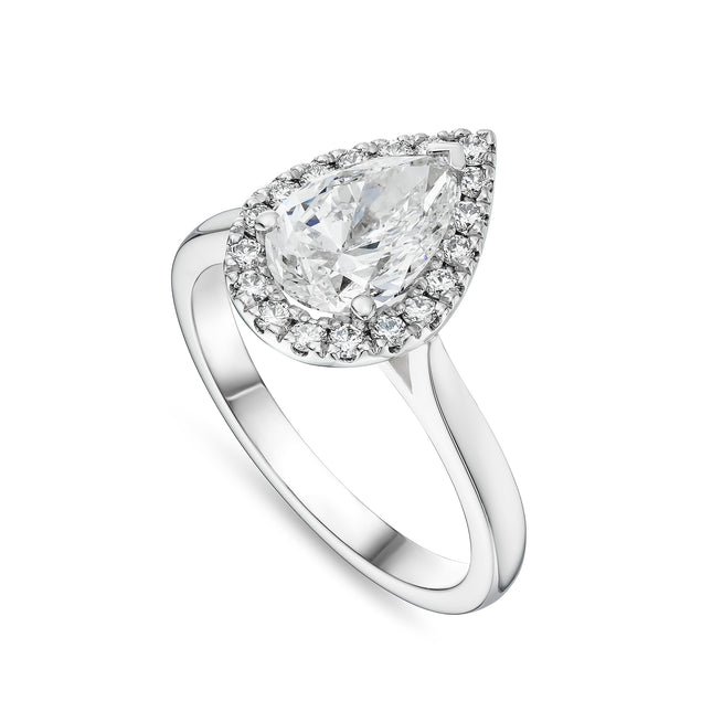 Pear Cut Diamond Halo Ring in Platinum