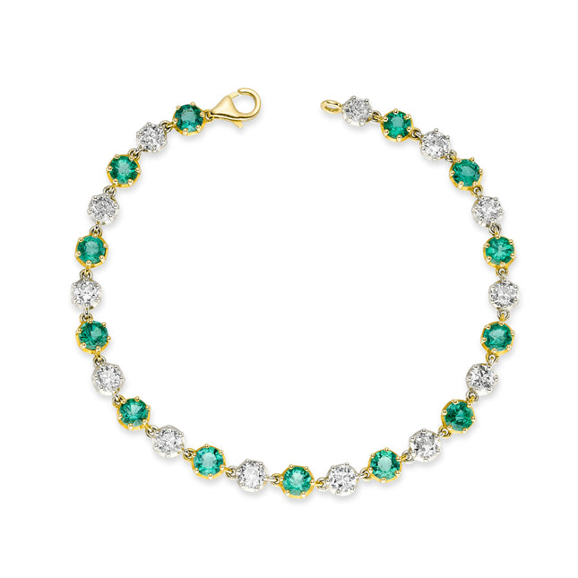 Emerald and Old Cut Diamond Georgian Bracelet in Yellow and White Gold