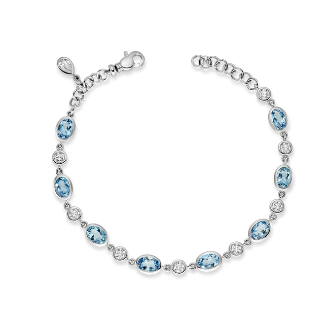 Oval Cut Aquamarine and Diamond Bracelet in White Gold