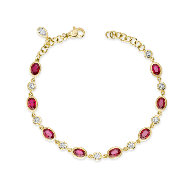 Oval Cut Ruby and Diamond Bracelet in Yellow Gold