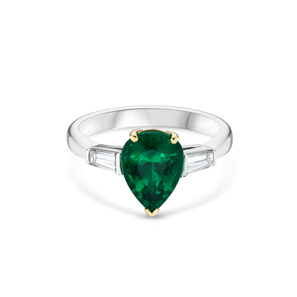 1.99ct Pear Shape Emerald and Diamond Trilogy Ring in Platinum